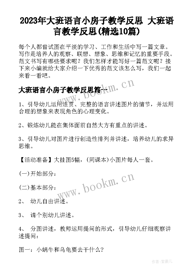 2023年大班语言小房子教学反思 大班语言教学反思(精选10篇)