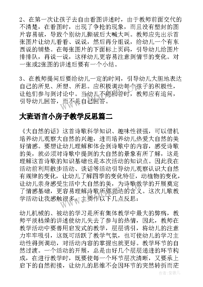 2023年大班语言小房子教学反思 大班语言教学反思(精选10篇)