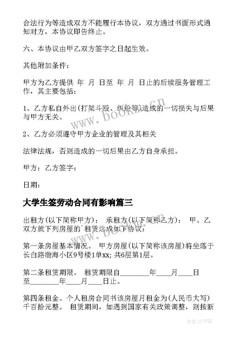 最新大学生签劳动合同有影响 大学生起草合同心得体会(汇总10篇)