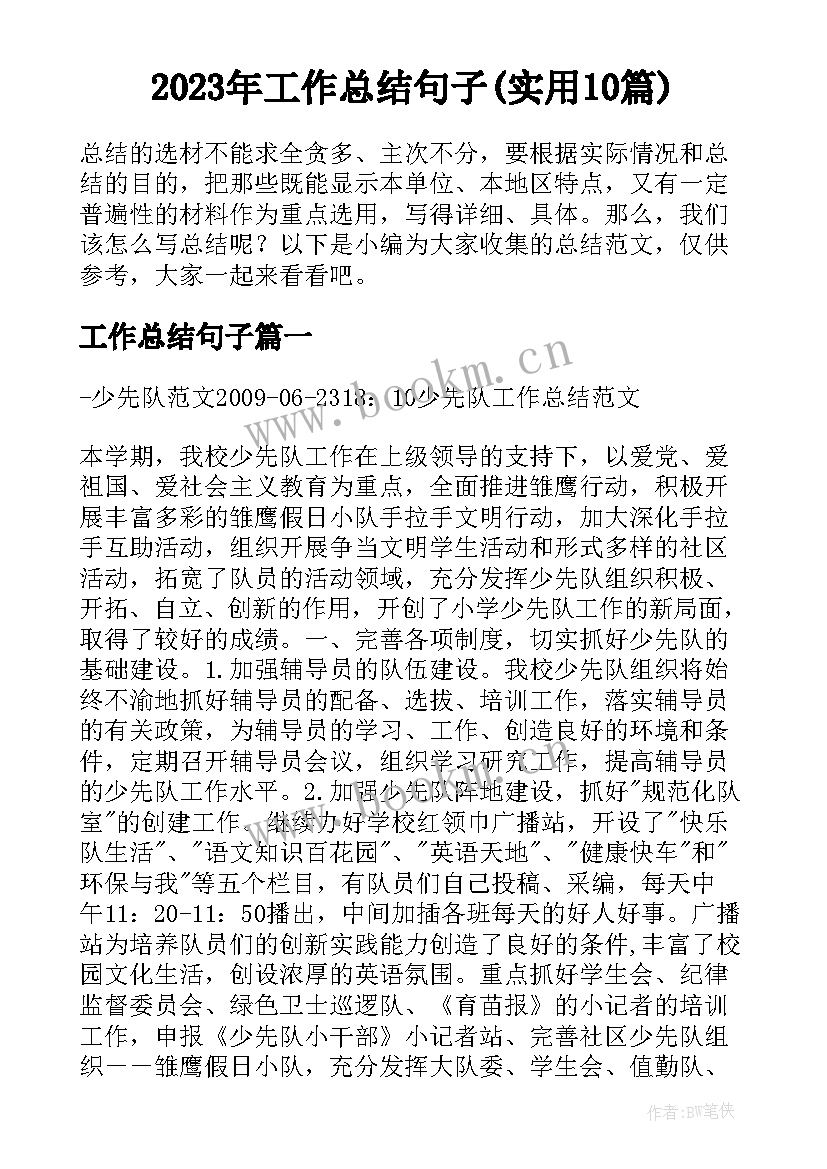 2023年工作总结句子(实用10篇)