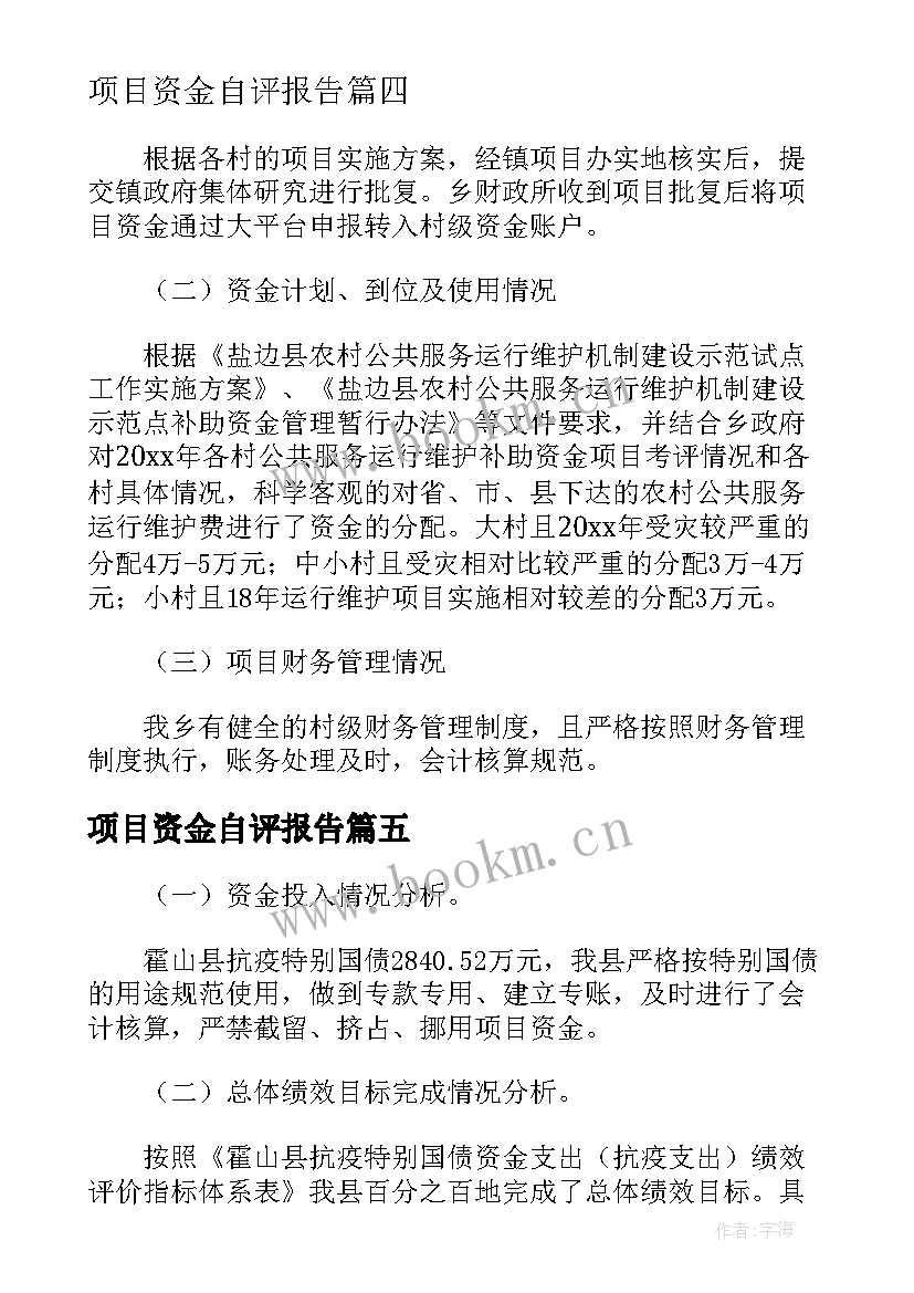 项目资金自评报告(模板5篇)