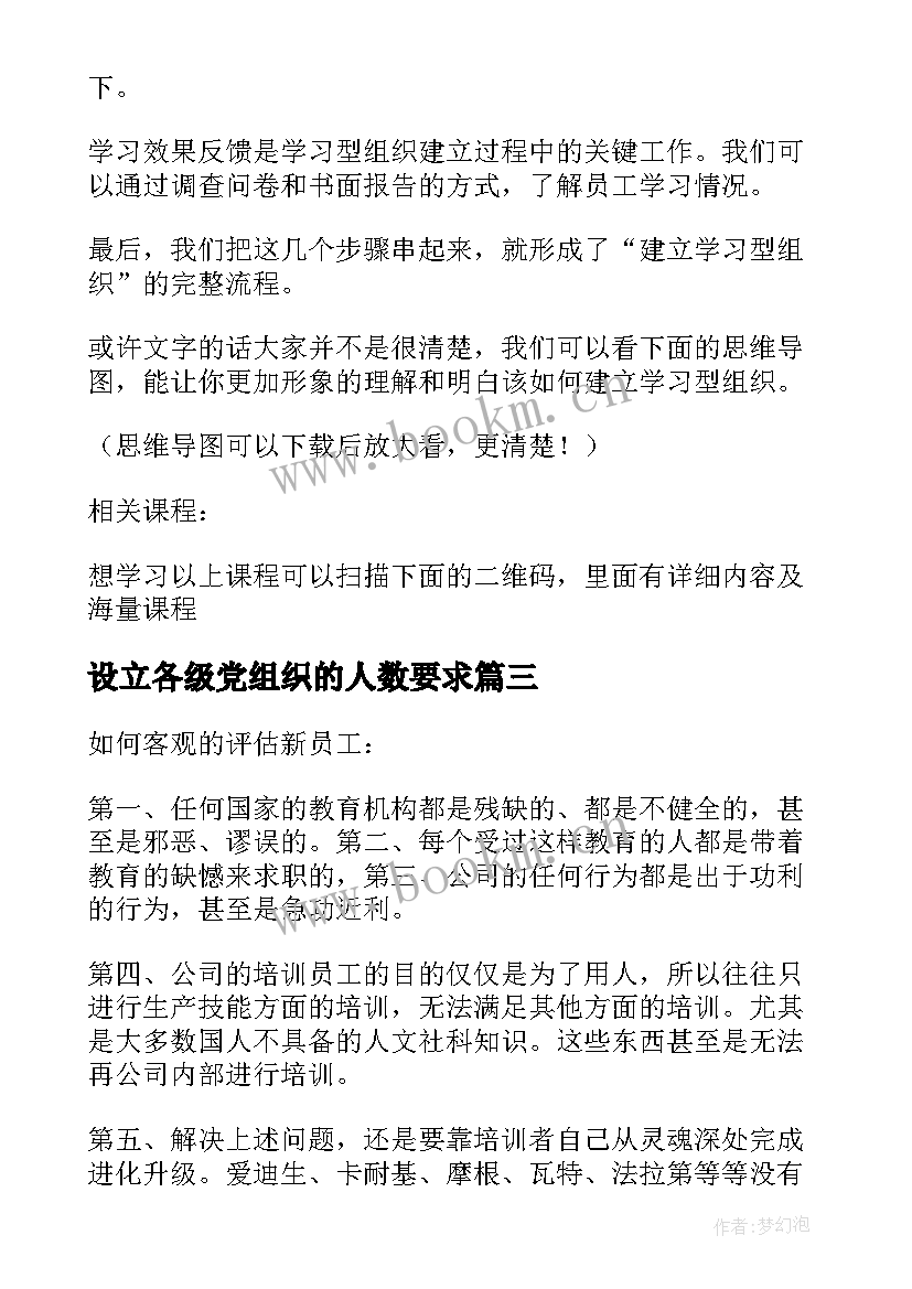 最新设立各级党组织的人数要求 建立学习型组织心得体会(大全9篇)