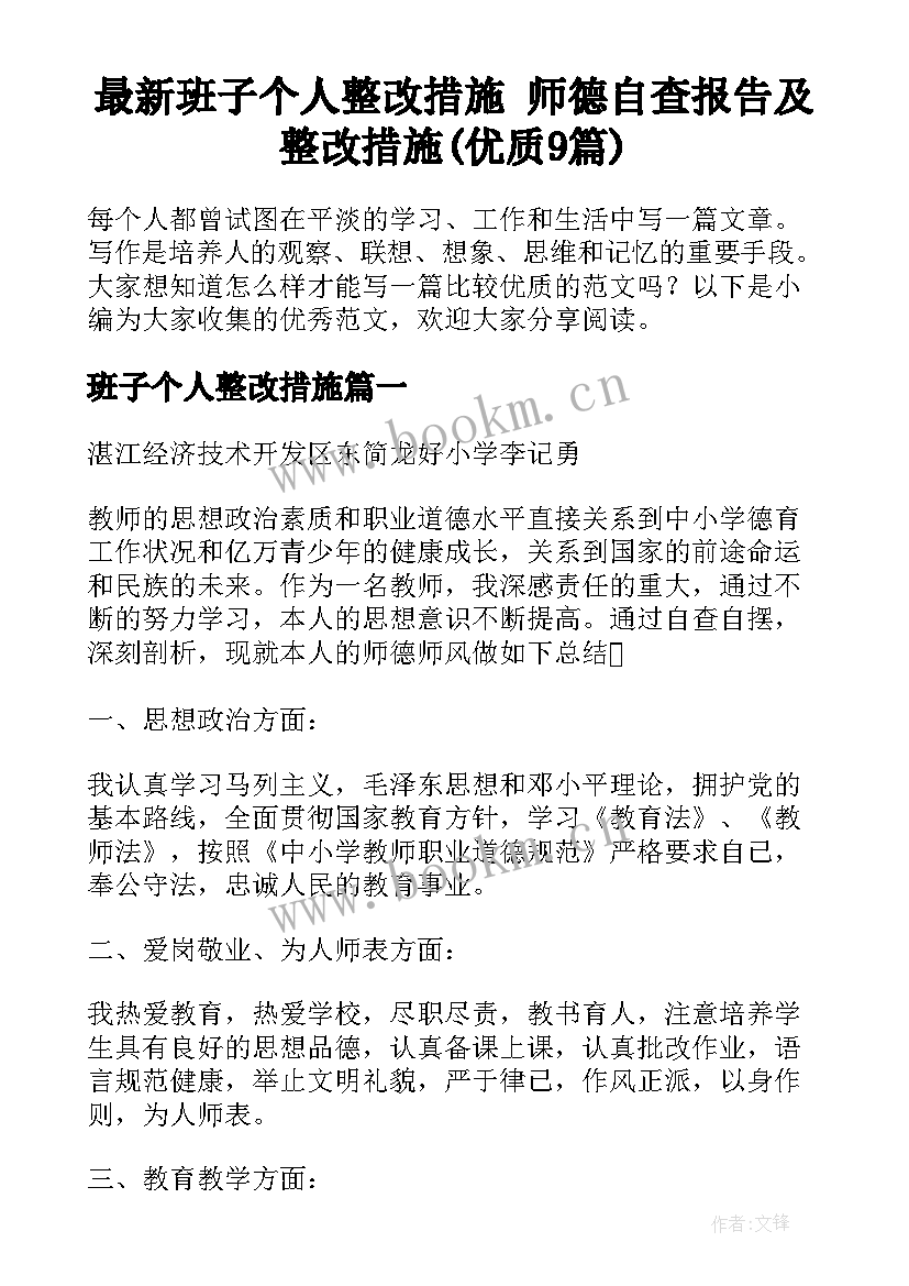 最新班子个人整改措施 师德自查报告及整改措施(优质9篇)