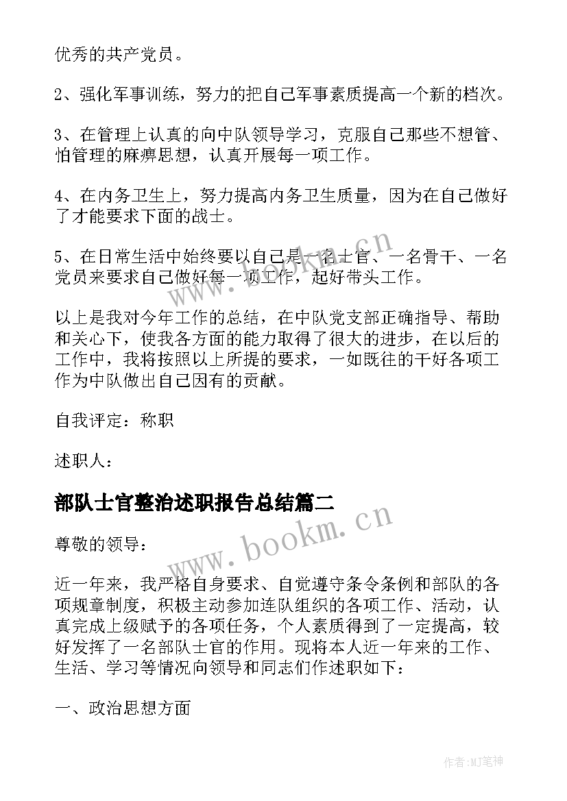 2023年部队士官整治述职报告总结(优质9篇)