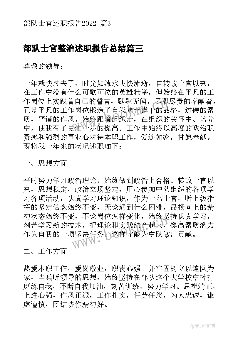 2023年部队士官整治述职报告总结(优质9篇)