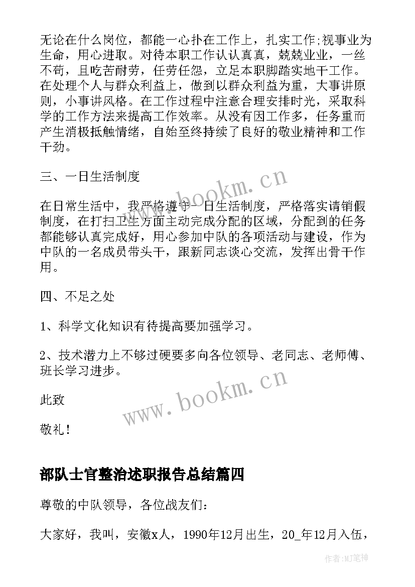 2023年部队士官整治述职报告总结(优质9篇)