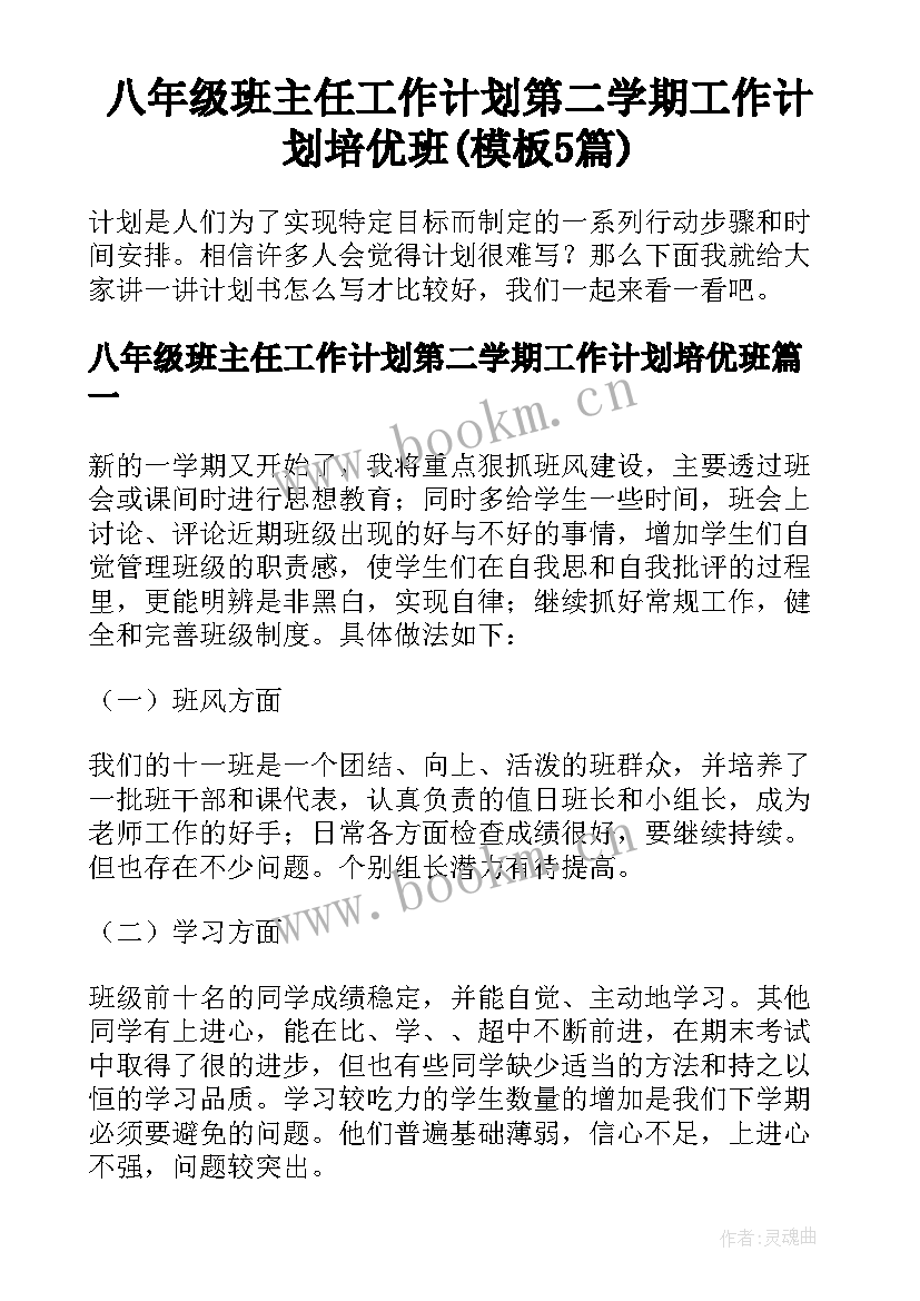 八年级班主任工作计划第二学期工作计划培优班(模板5篇)