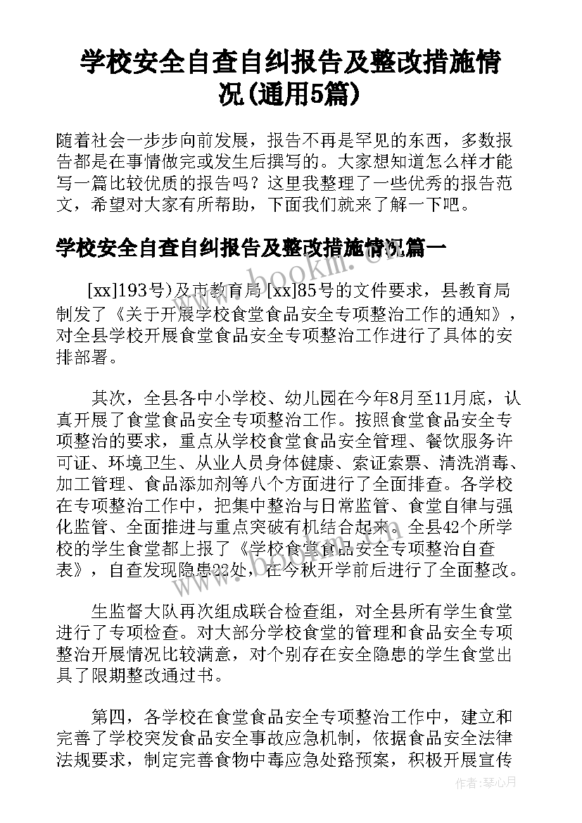 学校安全自查自纠报告及整改措施情况(通用5篇)