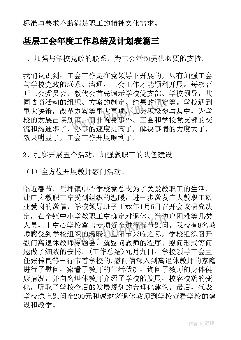 基层工会年度工作总结及计划表(模板5篇)