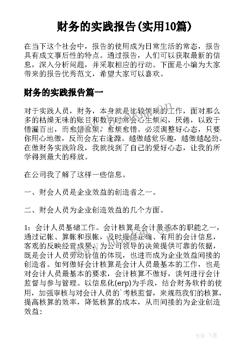 财务的实践报告(实用10篇)