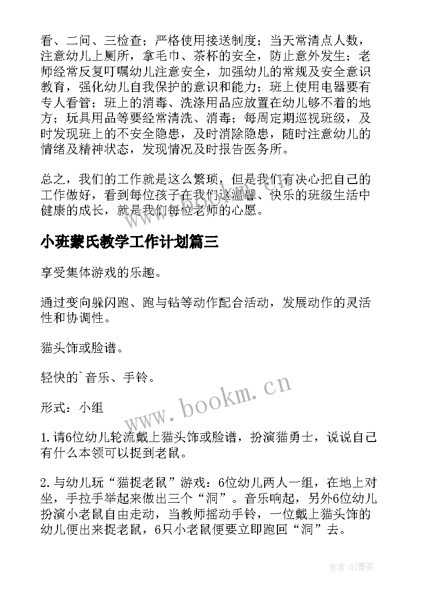 2023年小班蒙氏教学工作计划(实用7篇)