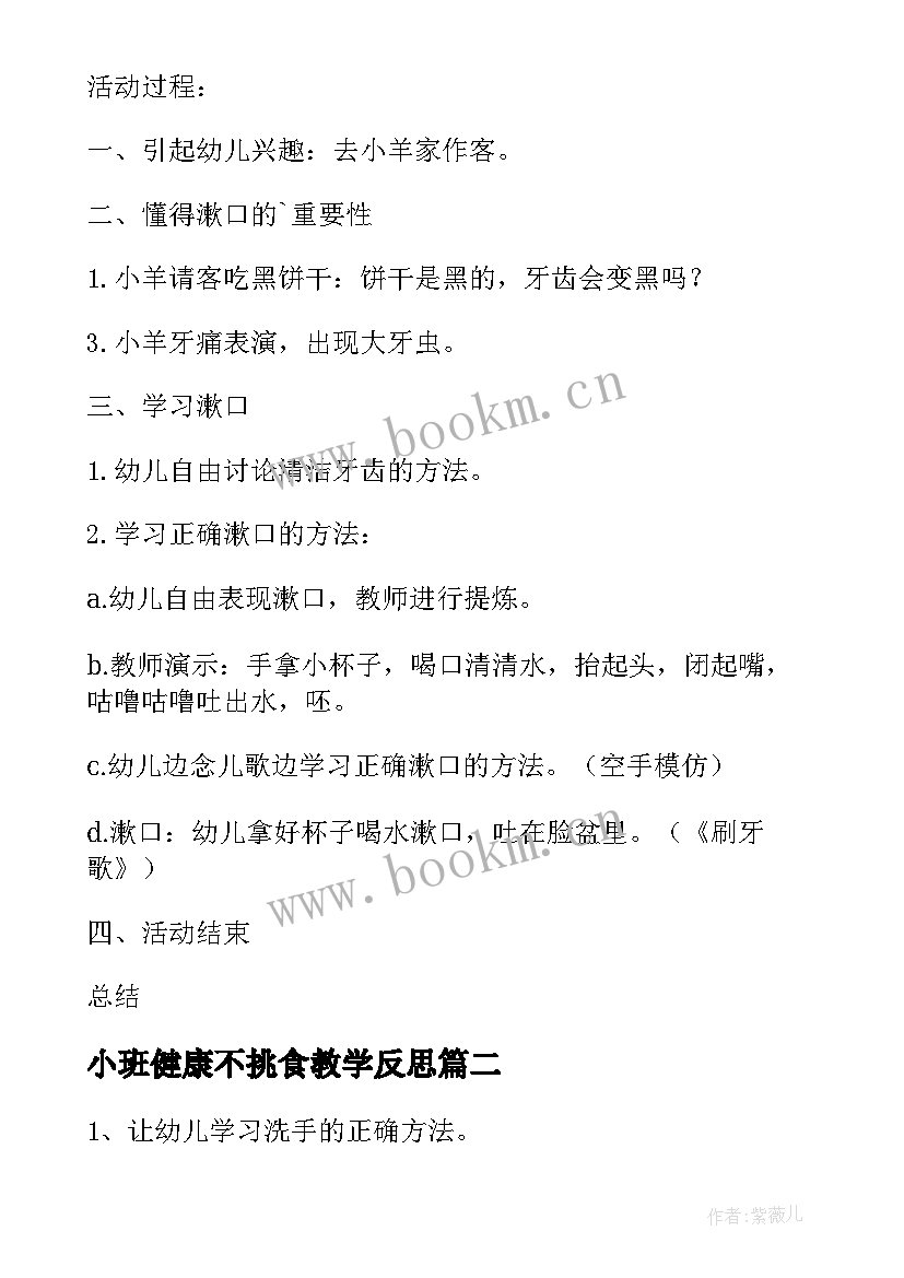 2023年小班健康不挑食教学反思 幼儿园小班健康活动教案学习漱口含反思(大全5篇)