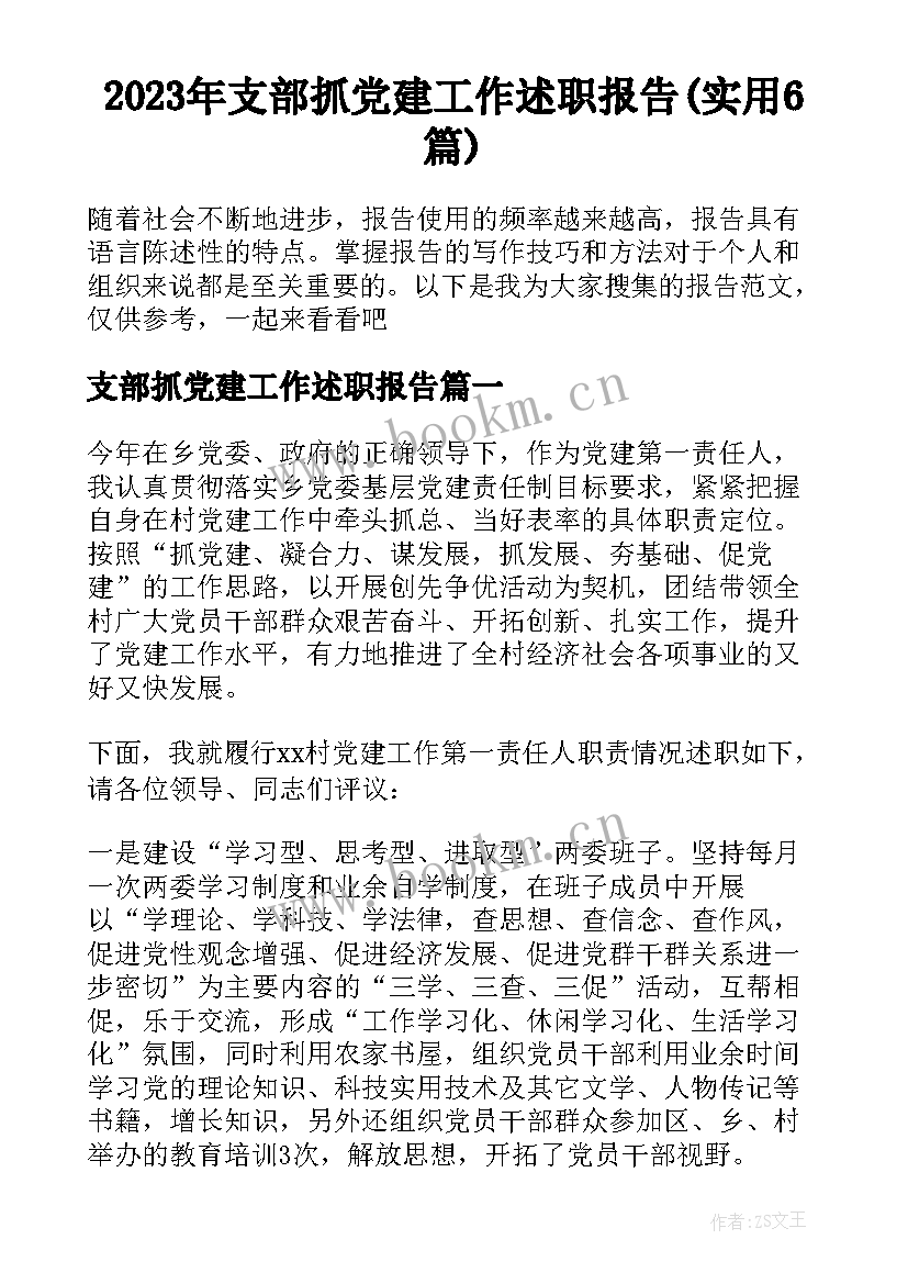 2023年支部抓党建工作述职报告(实用6篇)