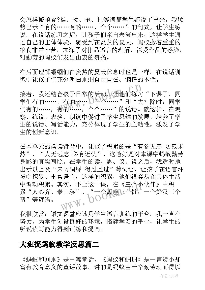 2023年大班捉蚂蚁教学反思 蚂蚁教学反思(模板6篇)