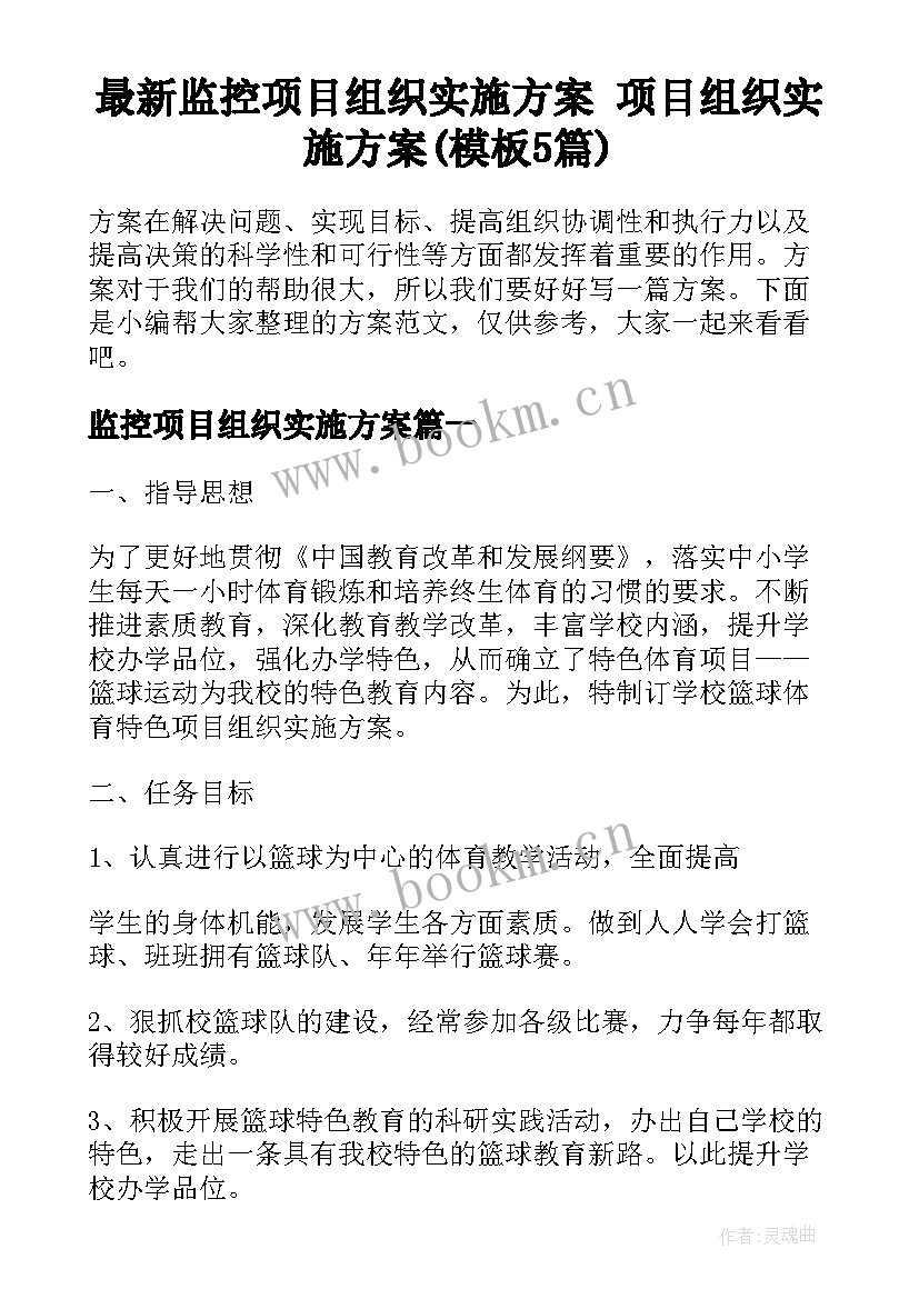 最新监控项目组织实施方案 项目组织实施方案(模板5篇)