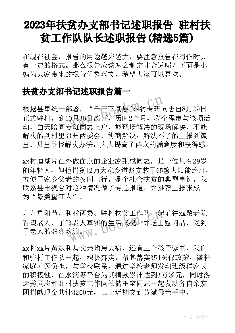 2023年扶贫办支部书记述职报告 驻村扶贫工作队队长述职报告(精选5篇)