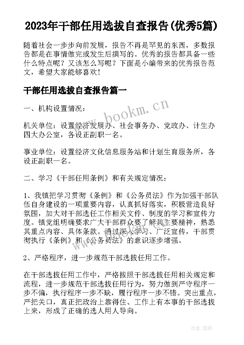 2023年干部任用选拔自查报告(优秀5篇)