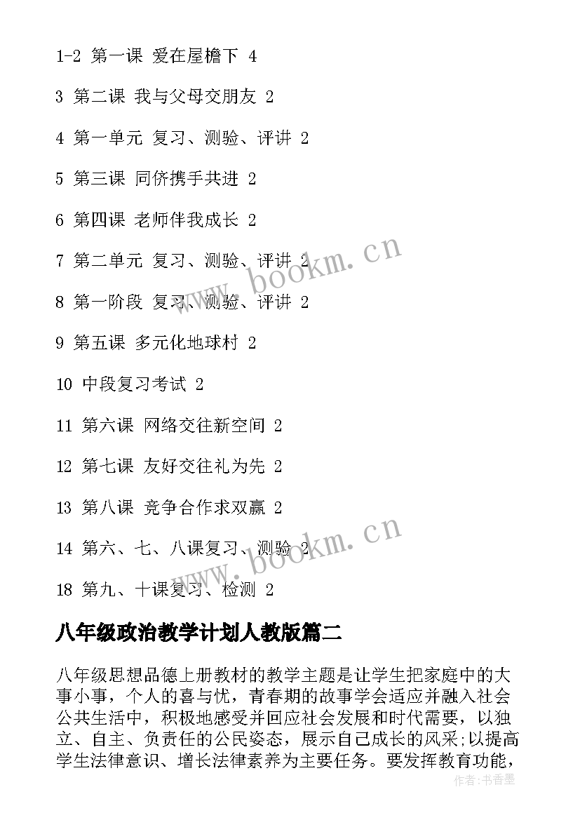 2023年八年级政治教学计划人教版 八年级政治教学计划(模板5篇)