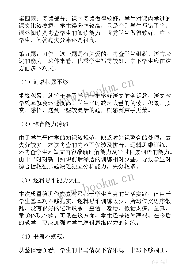 小质量监测考试分析报告 考试质量分析报告(实用7篇)