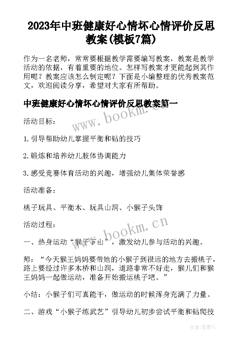 2023年中班健康好心情坏心情评价反思教案(模板7篇)