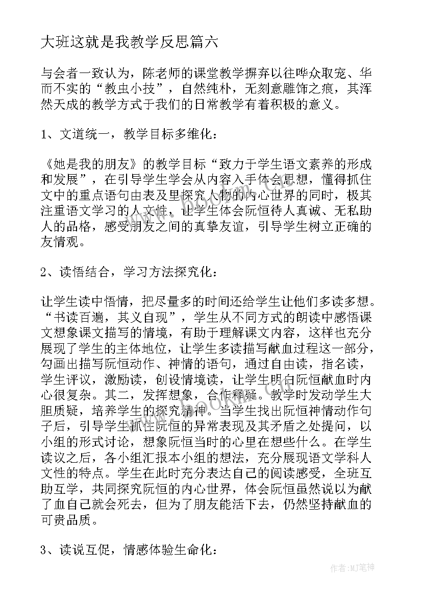 2023年大班这就是我教学反思 她是我的朋友教学反思(模板10篇)