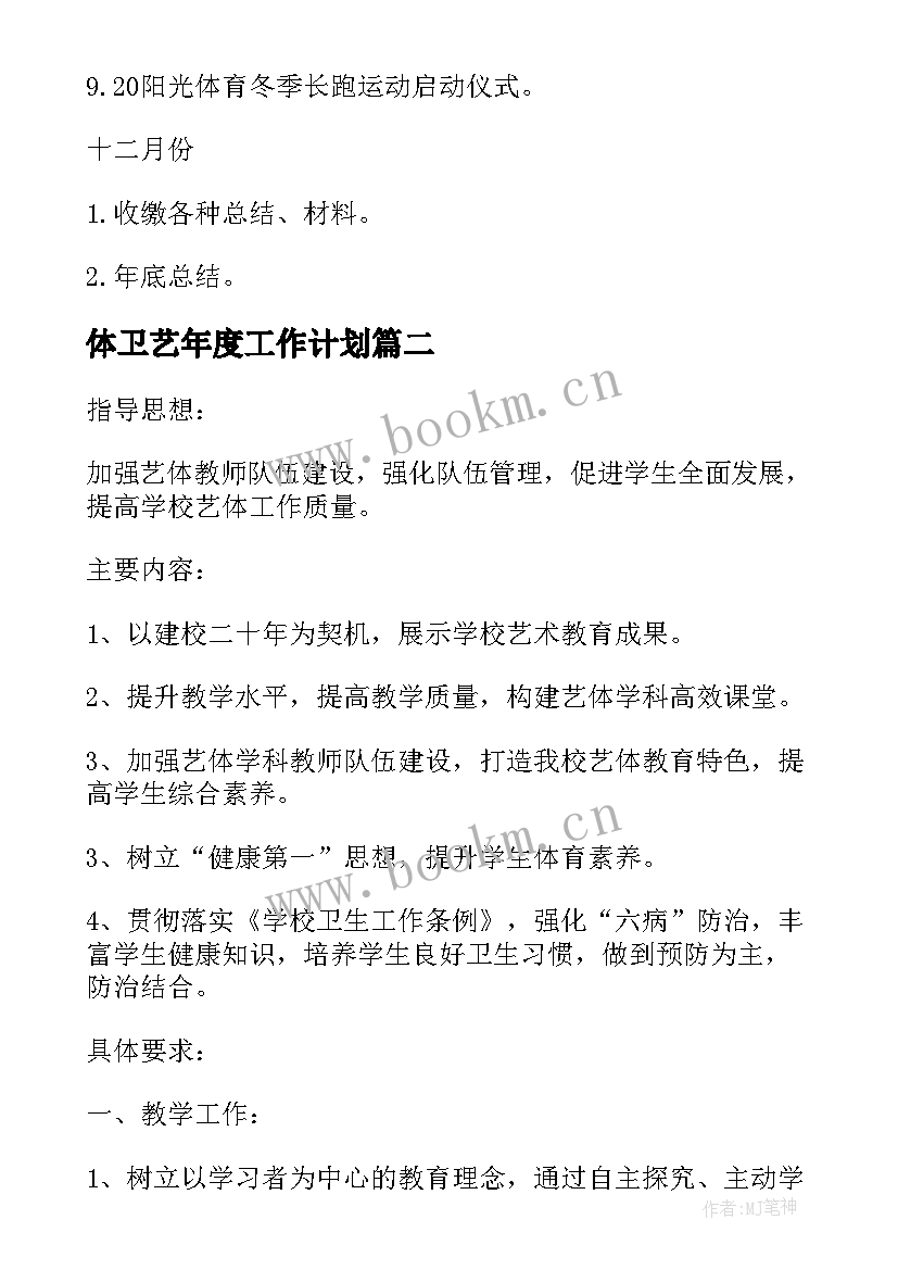 体卫艺年度工作计划(精选8篇)