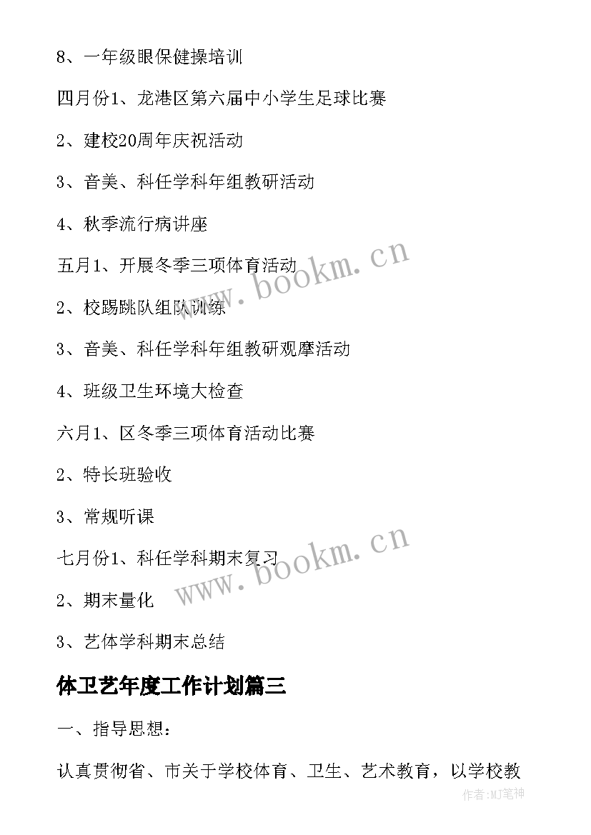 体卫艺年度工作计划(精选8篇)