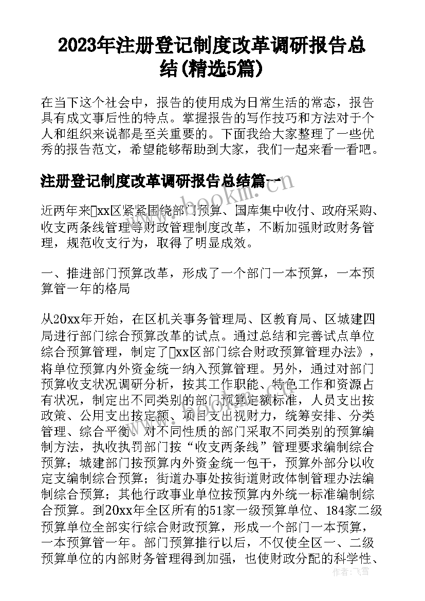 2023年注册登记制度改革调研报告总结(精选5篇)