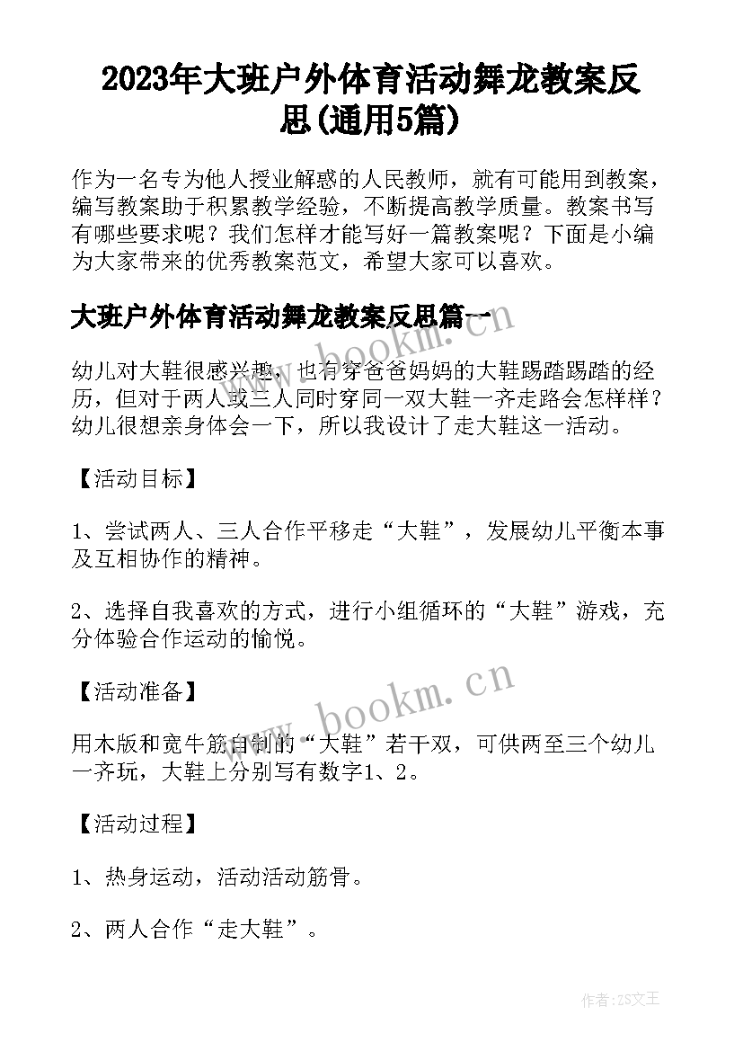 2023年大班户外体育活动舞龙教案反思(通用5篇)