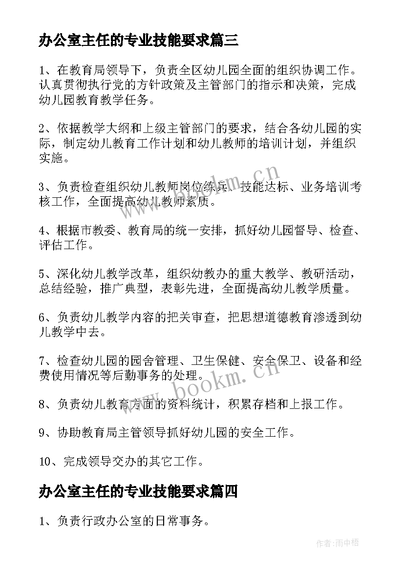 2023年办公室主任的专业技能要求 办公室主任工作职责和要求(优秀5篇)