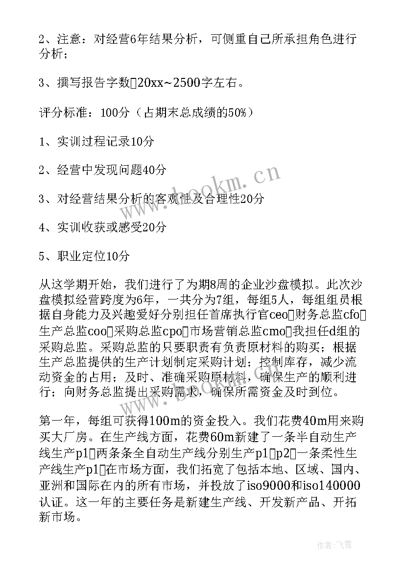 企业沙盘模拟实训报告心得 沙盘模拟实训报告(汇总6篇)