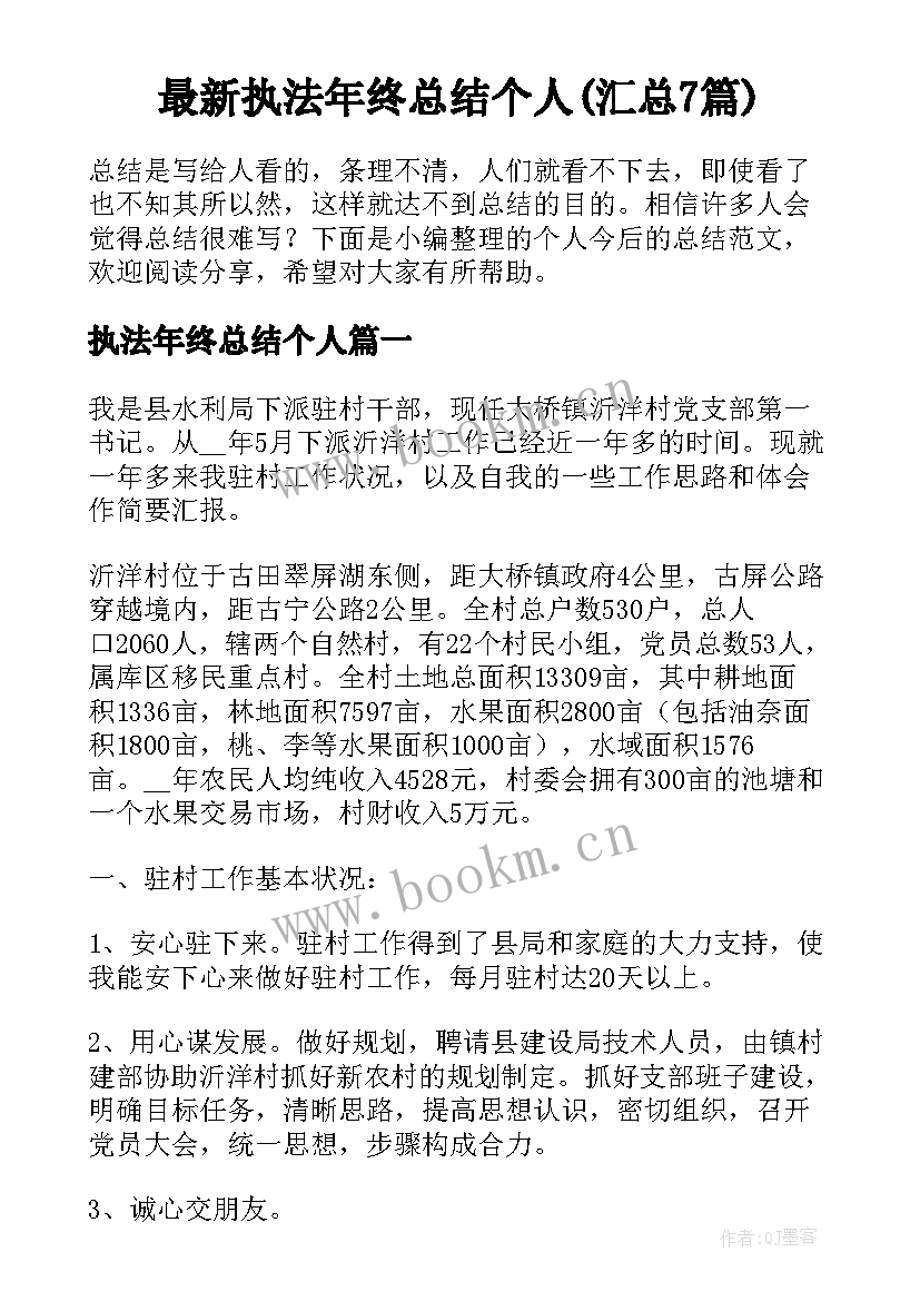 最新执法年终总结个人(汇总7篇)