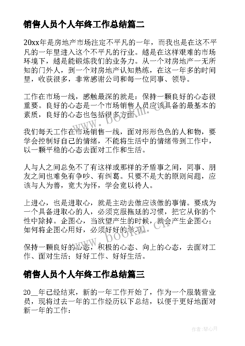 2023年销售人员个人年终工作总结 销售员个人终总结(优秀6篇)