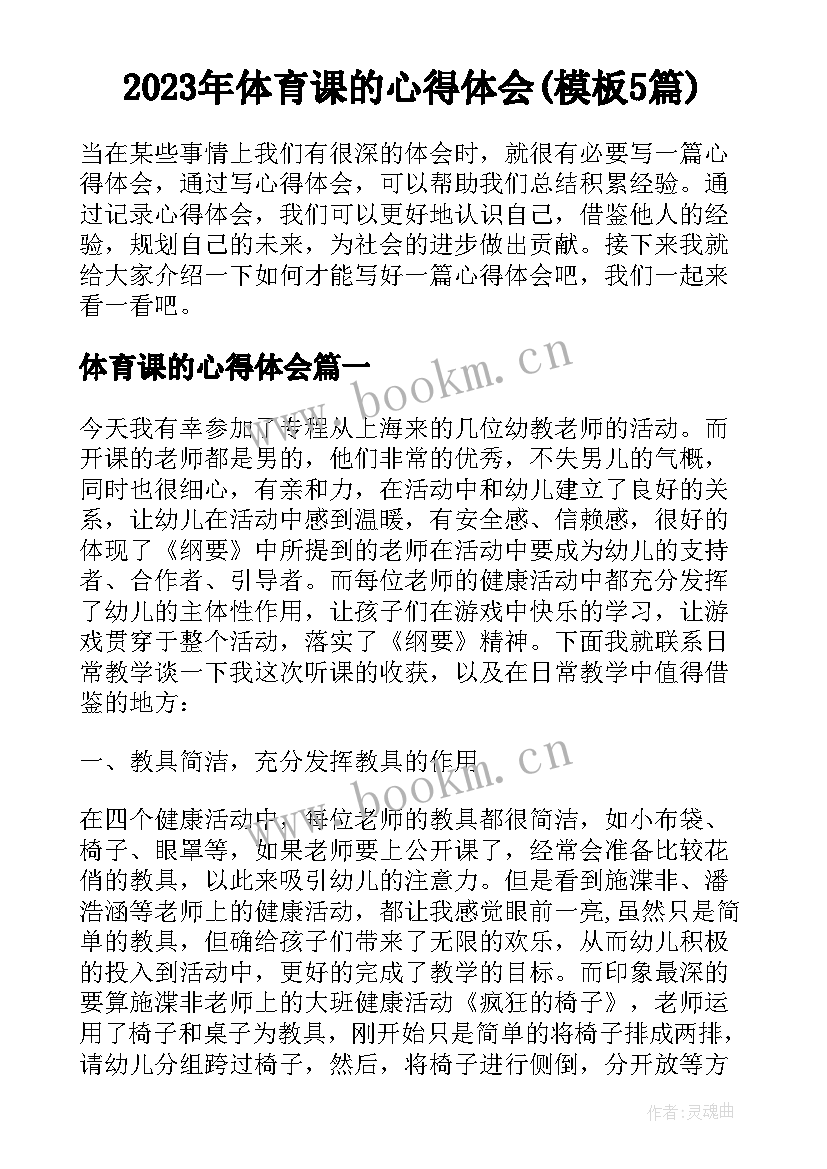 2023年体育课的心得体会(模板5篇)