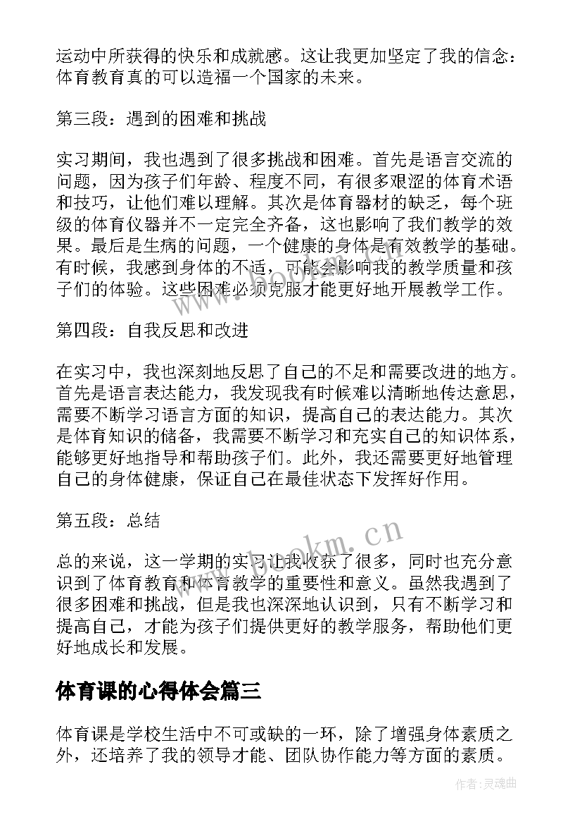 2023年体育课的心得体会(模板5篇)