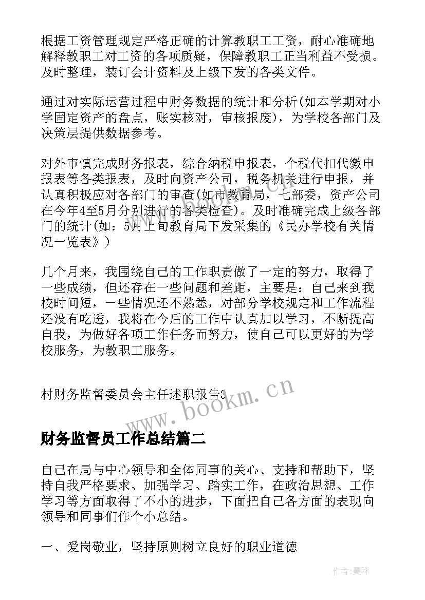 财务监督员工作总结(实用5篇)