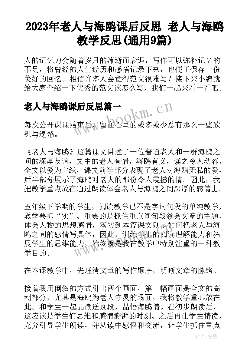 2023年老人与海鸥课后反思 老人与海鸥教学反思(通用9篇)