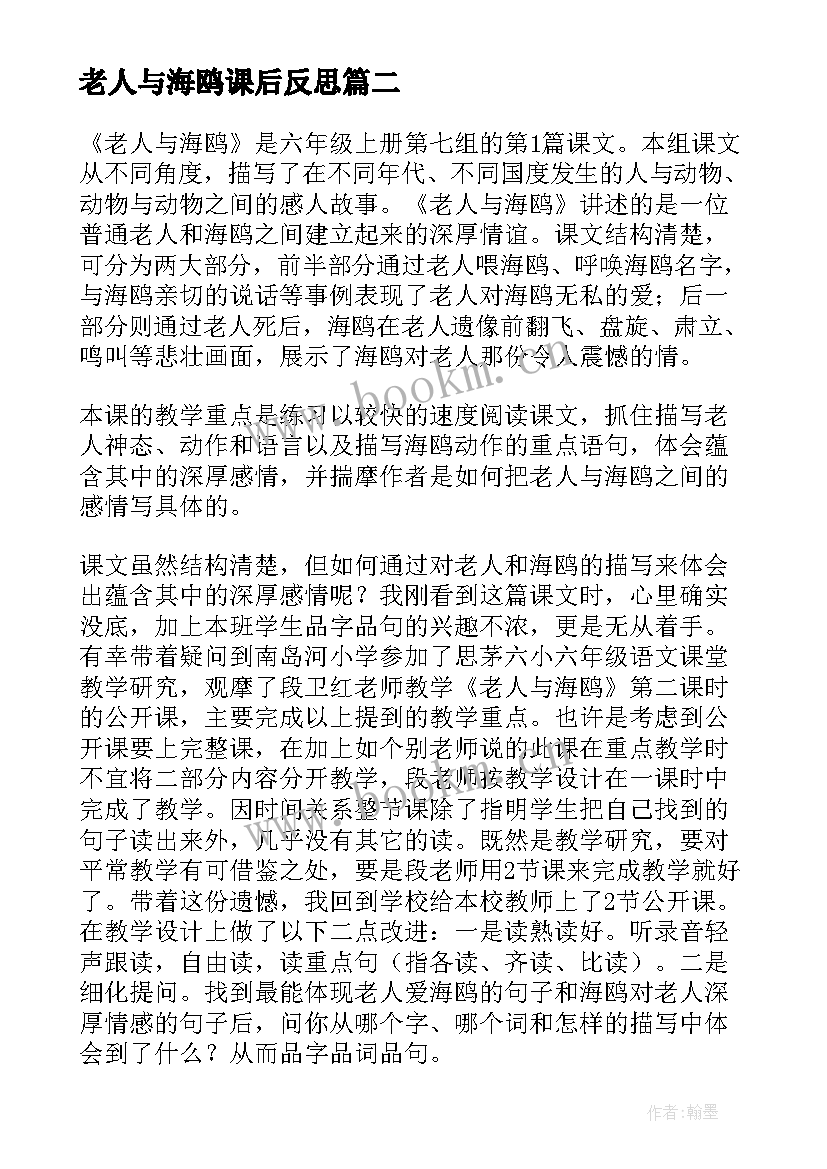 2023年老人与海鸥课后反思 老人与海鸥教学反思(通用9篇)