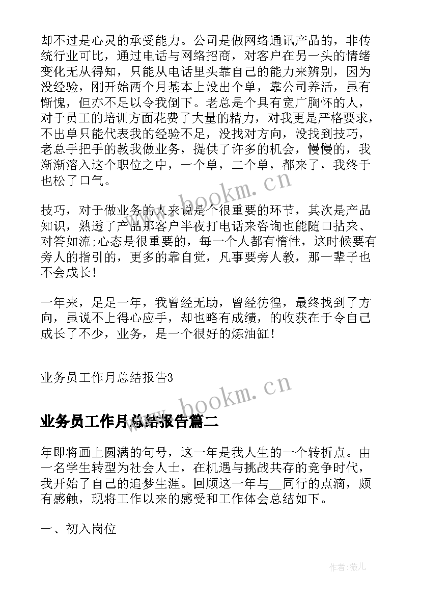 最新业务员工作月总结报告(优秀8篇)