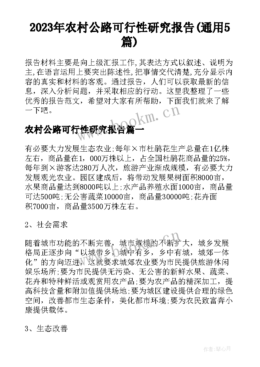 2023年农村公路可行性研究报告(通用5篇)