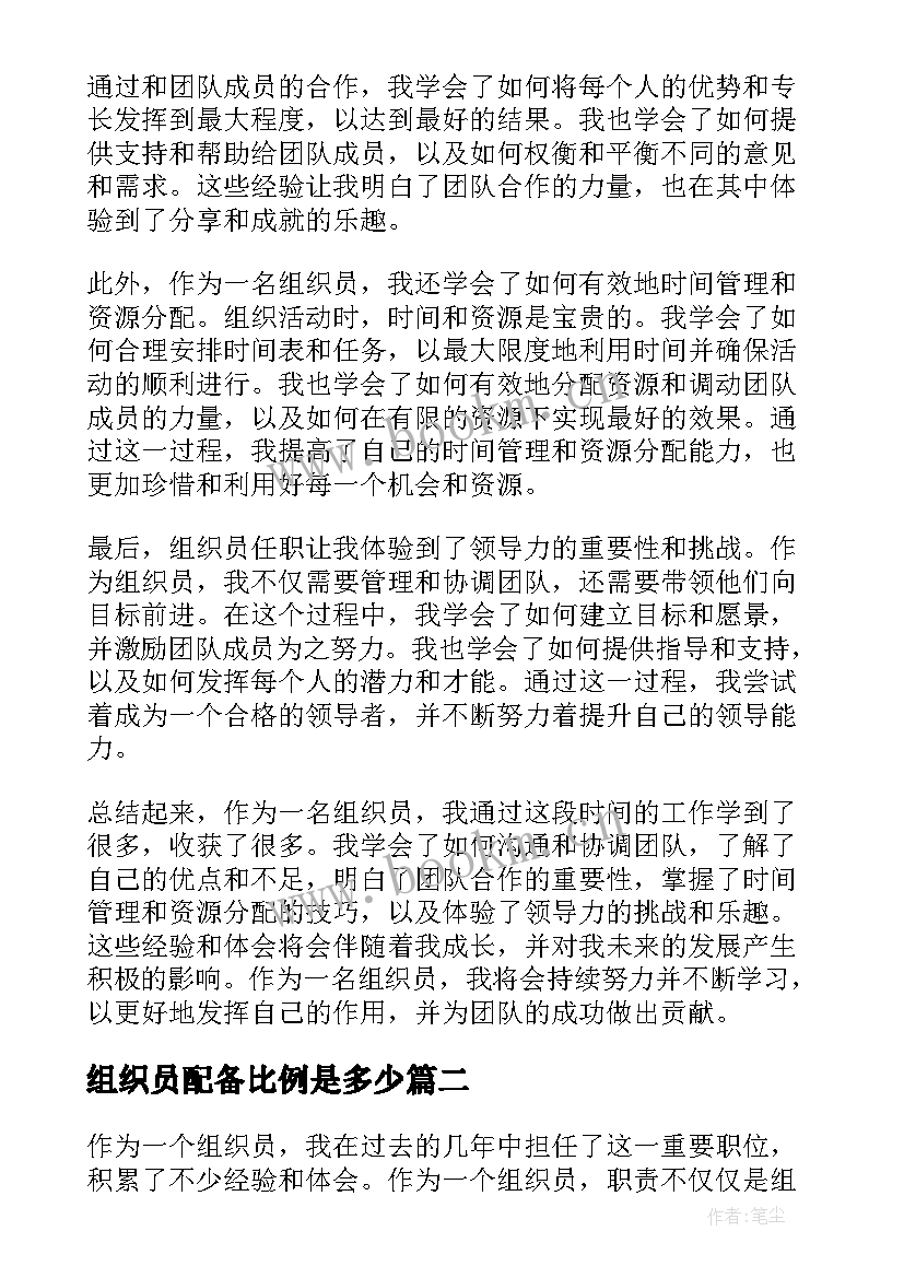 组织员配备比例是多少 组织员任职心得体会(大全9篇)