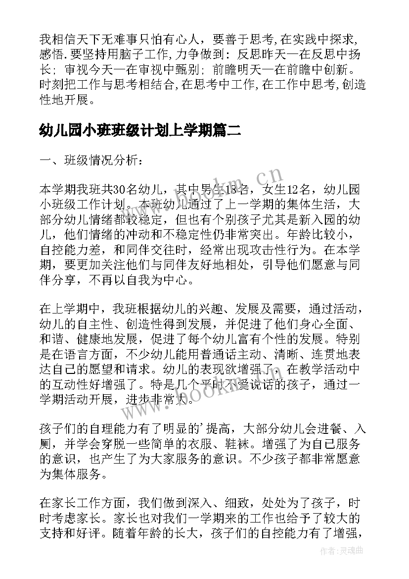 幼儿园小班班级计划上学期(优秀8篇)