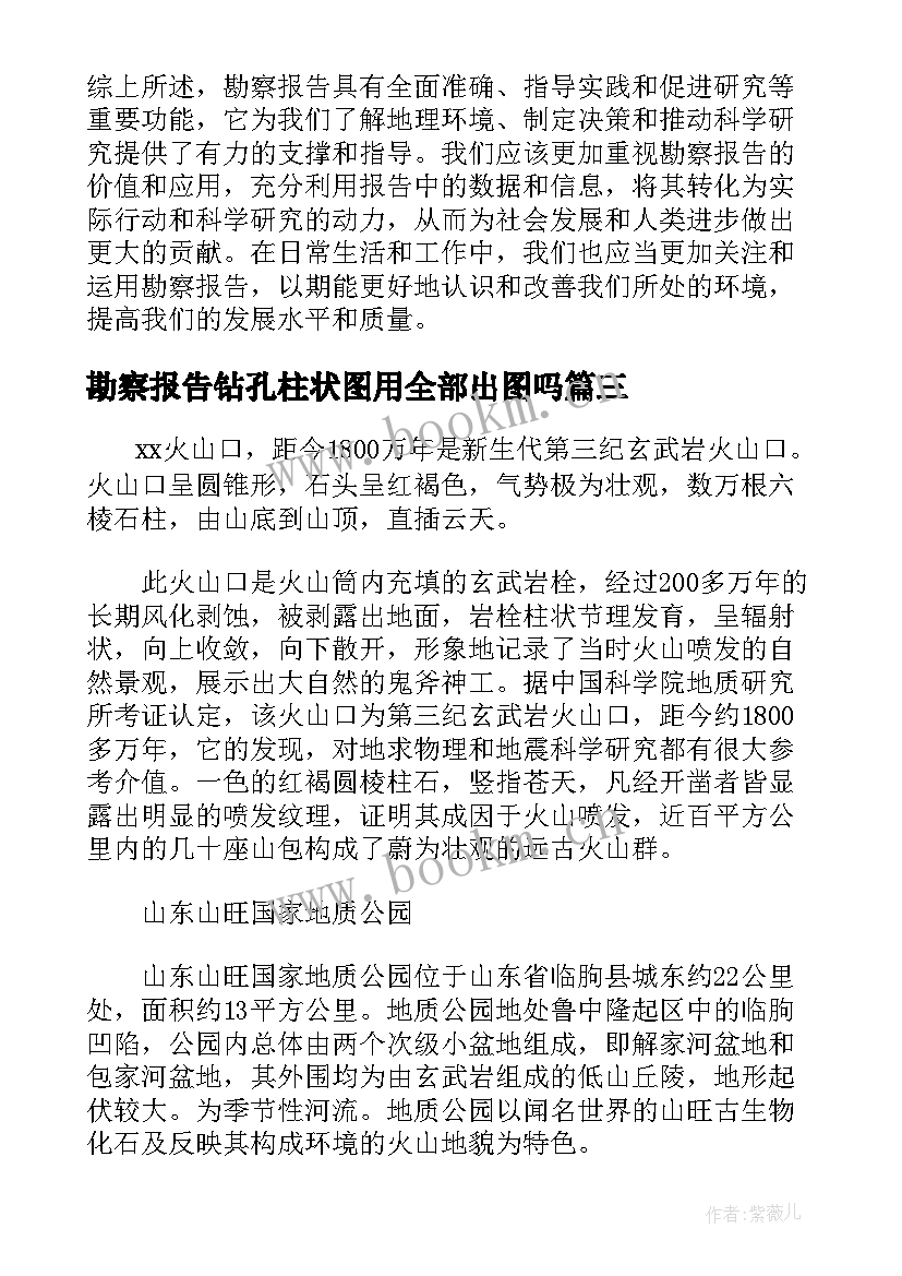 勘察报告钻孔柱状图用全部出图吗 地质勘察实习报告(优秀5篇)