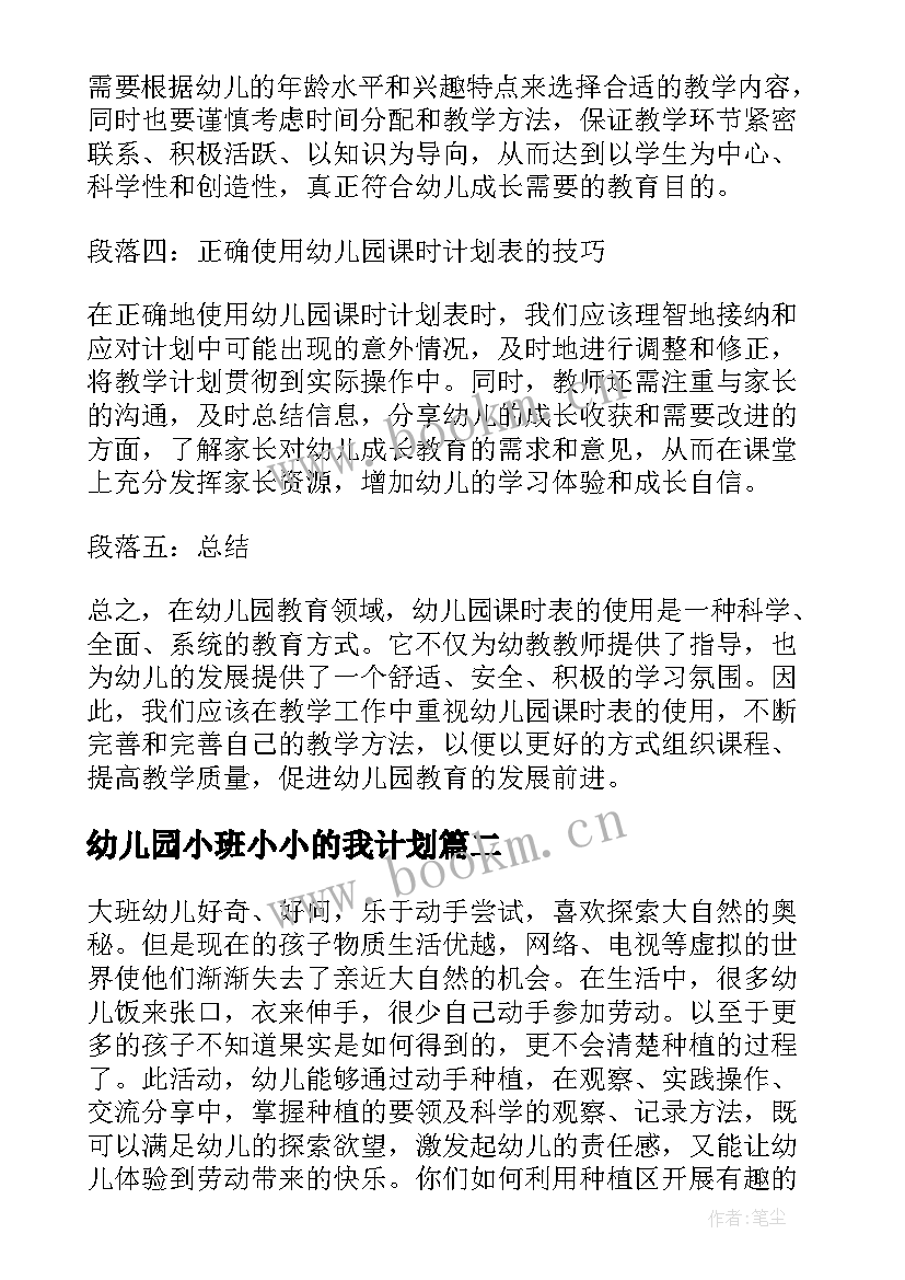 2023年幼儿园小班小小的我计划(大全10篇)