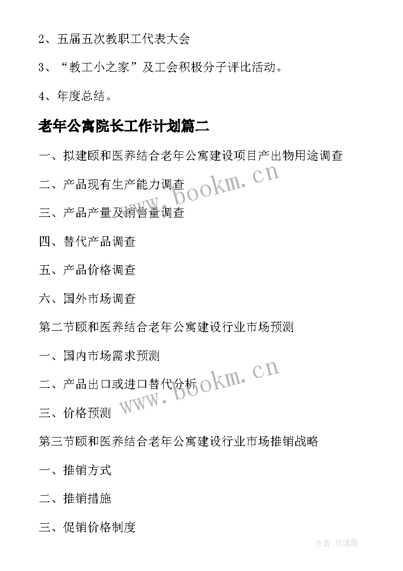 2023年老年公寓院长工作计划(优质5篇)