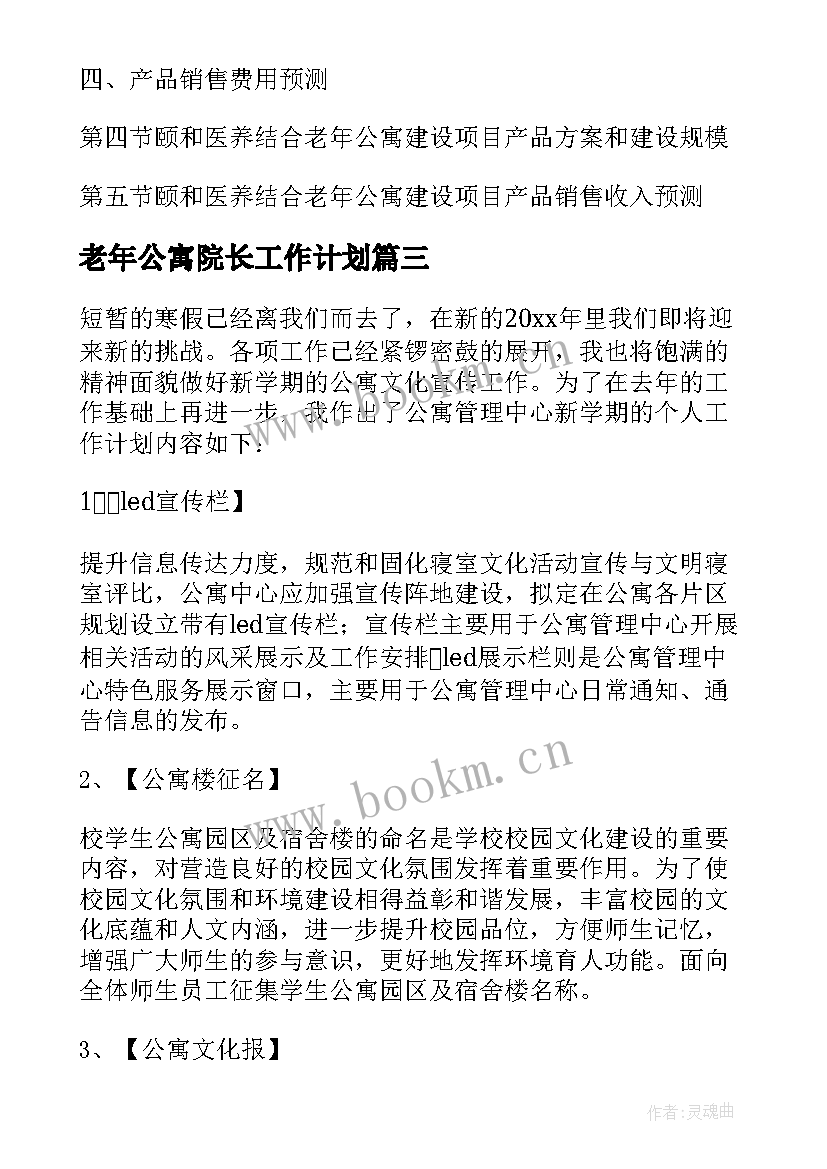 2023年老年公寓院长工作计划(优质5篇)