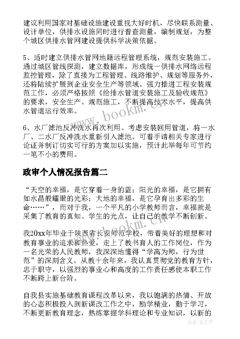 政审个人情况报告 个人工作情况报告(通用10篇)