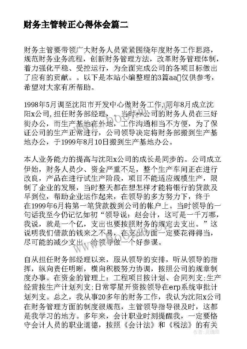 最新财务主管转正心得体会 财务主管转正个人工作总结(优秀5篇)