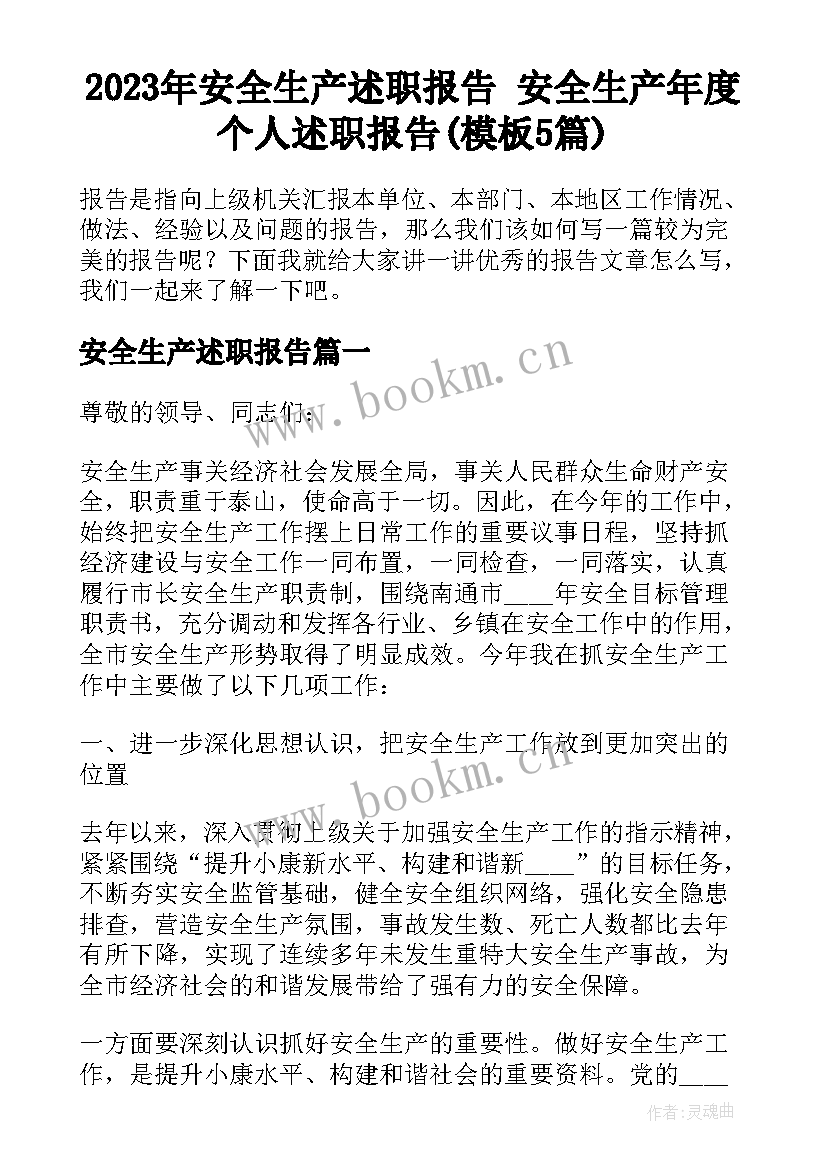 2023年安全生产述职报告 安全生产年度个人述职报告(模板5篇)