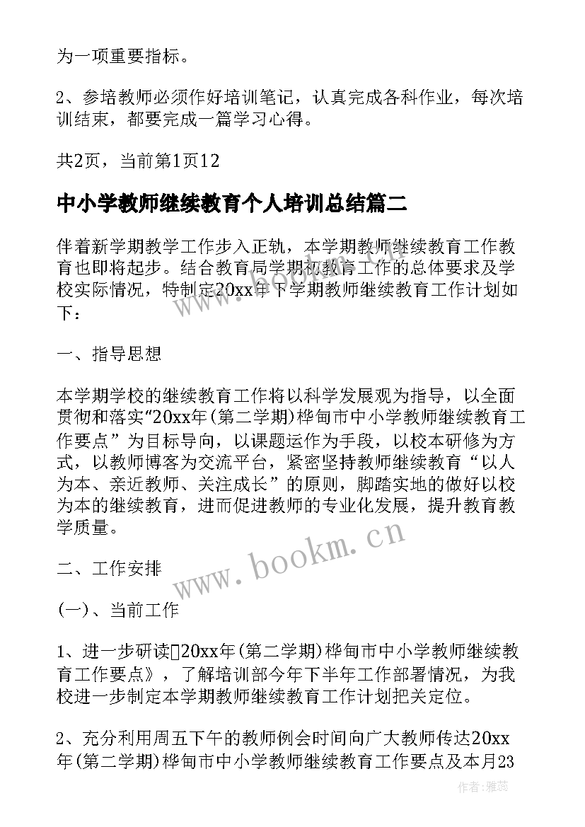 2023年中小学教师继续教育个人培训总结(优质5篇)